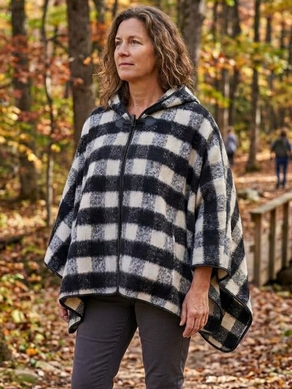 Do Everything In Love Black White Plaid Hood Wool Cottagecore Cabin Poncho Cape